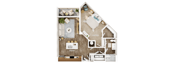 A detailed 3D floor plan of a house showing all rooms and their furnishings.