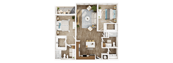 A detailed layout of a small apartment with dimensions for each room.