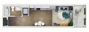 Studio 1 Bath floor plan at 20 Midtown, Birmingham, 35233