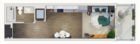 Studio 1 Bath floor plan at 20 Midtown, Birmingham, 35233
