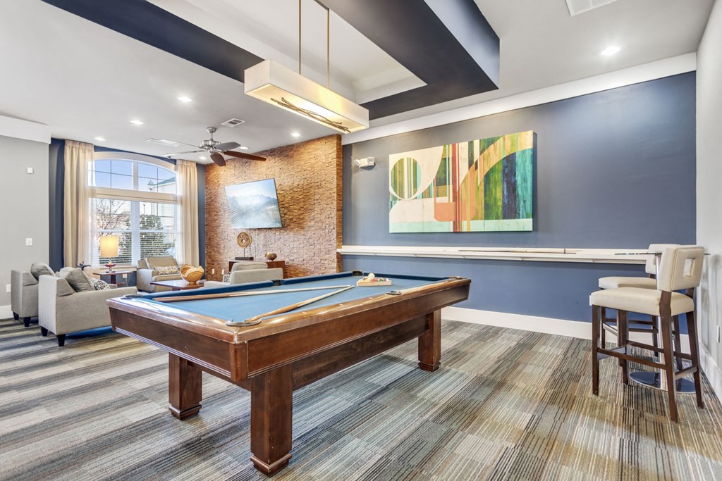 Resident Lounge with Pool Table in Clubhouse at Hampton Roads Crossing, Virginia