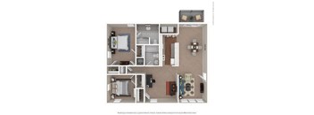 A floor plan of a small apartment with a kitchen, living room, and bathroom.