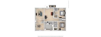 A floor plan of a small apartment with a kitchen, living room, and bathroom.
