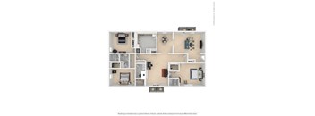 A floor plan of a house with a kitchen, living room, and two bedrooms.