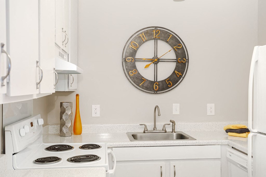 White kitchen at Malibu at Martin Apartments in Huntsville, Alabama