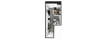 a floor plan of a small apartment with a kitchen and a living room