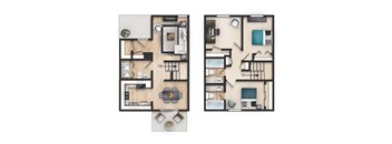 2 bedroom 2 bathroom 1415 Square-Foot Amour Floor Plan at Mirabelle Apartments, Mobile, Alabama
