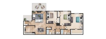 3 bedroom 2 bathroom 1367 Square-Foot Cherie Floor Plan at Mirabelle Apartments, Mobile, 36608