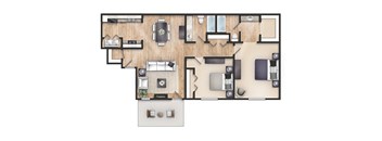 2 bedroom 2 bathroom Bedroom 1014 Square-Foot Fleur Floor Plan at Mirabelle Apartments, Mobile, AL