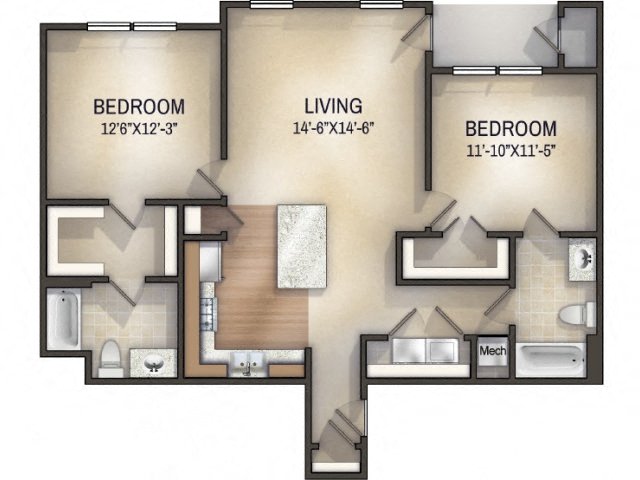 2 bedroom 2 bathroomMoroccan Floor Plan at Tattersall Chesapeake, Chesapeake, VA, 23322