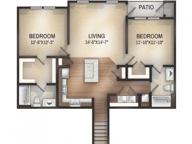 2 bedroom 2 bathroomMoroccan II Unfurnished Floor Plan at Tattersall Chesapeake, Virginia