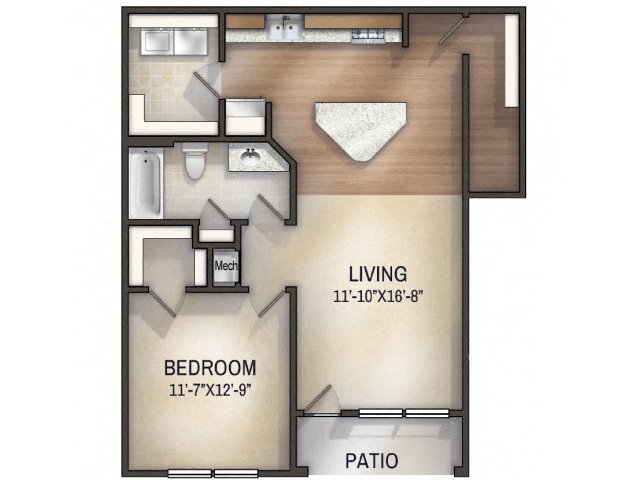 1 bedroom 1 bathroom Paisley I Unfurnished Floor Plan at Tattersall Chesapeake, Chesapeake, VA
