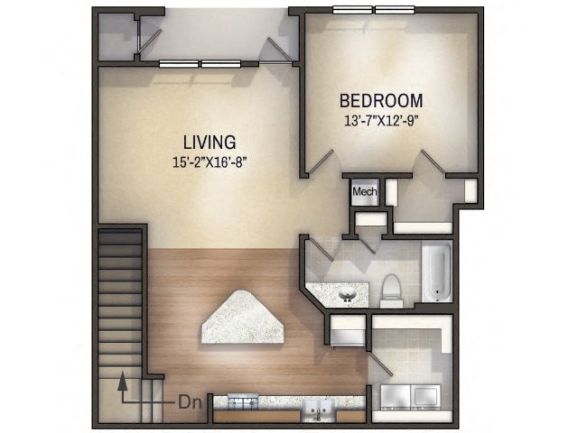 1 bedroom 1 bathroom Paisley II Unfurnished Floor Plan at Tattersall Chesapeake, Chesapeake, 23322