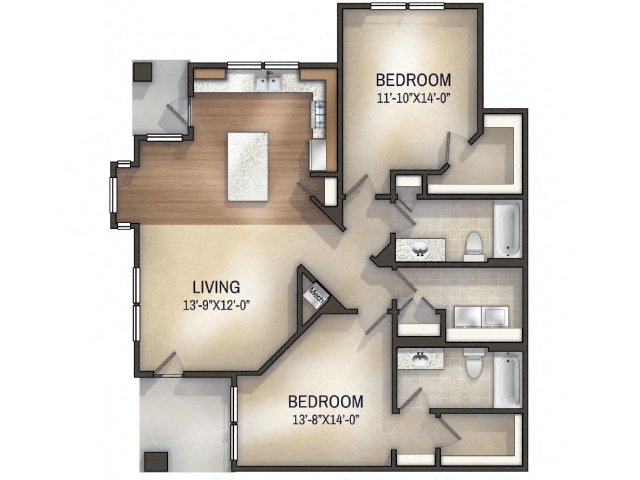 2 bedroom 2 bathroomPalmette I Unfurnished Floor Plan at Tattersall Chesapeake, Virginia, 23322