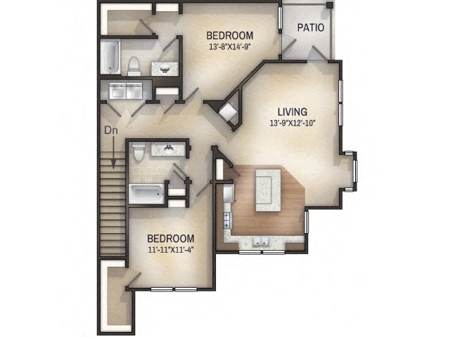 2 bedroom 2 bathroomPalmette II Unfurnished Floor Plan at Tattersall Chesapeake, Chesapeake, VA, 23322