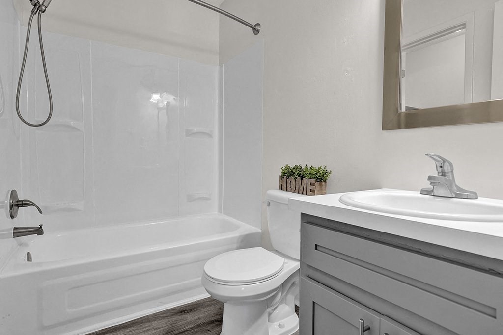 renovated updated bathroom Riverhouse Apartments in Riverside, Alabama