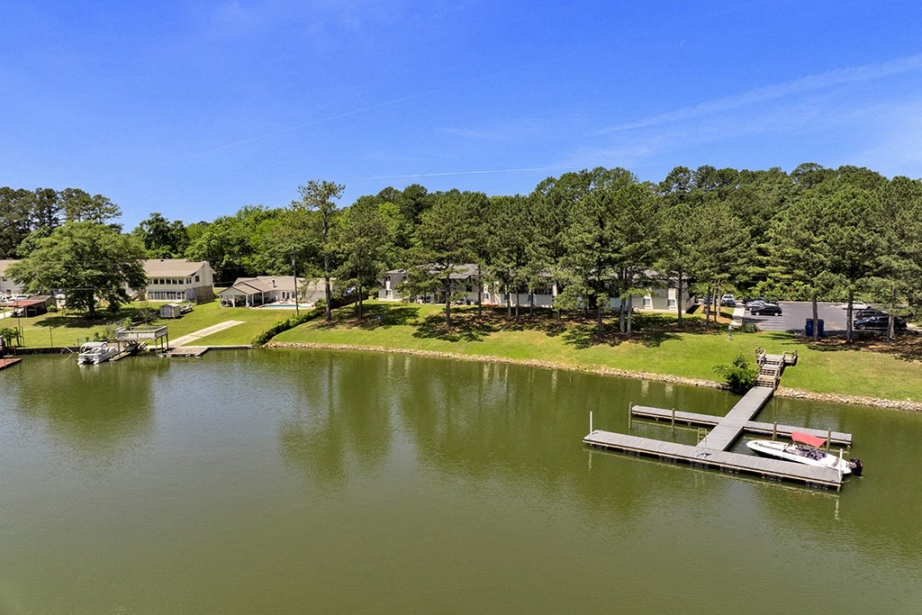 Private dock and lake at Riverhouse Apartments in Riverside, AL