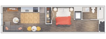 Studio  1 bathroom floor plan S3-A 20 Midtown, Birmingham, AL, 35233