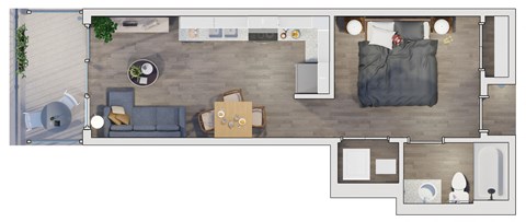 1 Bed 1 Bath floor plan at 20 Midtown, Birmingham, 35233