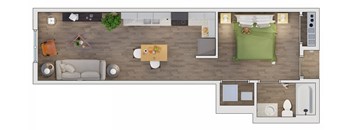 Studio  1 bathroom floor plan D at 20 Midtown, Birmingham