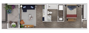 Studio  1 bathroom floor plan Cat 20 Midtown, Birmingham, Alabama