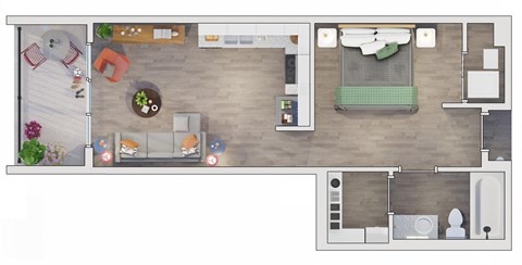 Studio  1 bathroom floor plan Lat 20 Midtown, Alabama