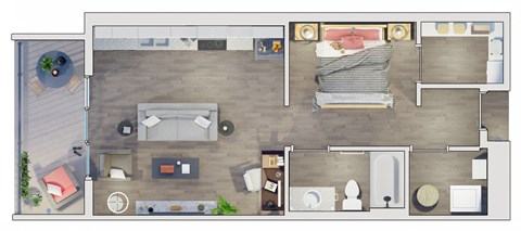 Studio  1 bathroom floor plan I at 20 Midtown, Birmingham, 35233