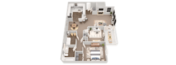 Sierra, two-bedroom, one-bathroom floor plan rendering at Summerchase at Riverchase Apartments