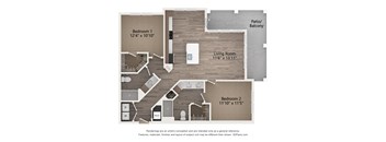 floor plan of a studio apartment with a bedroom  at Tapestry Forest Creek Apartments in Collierville, TN