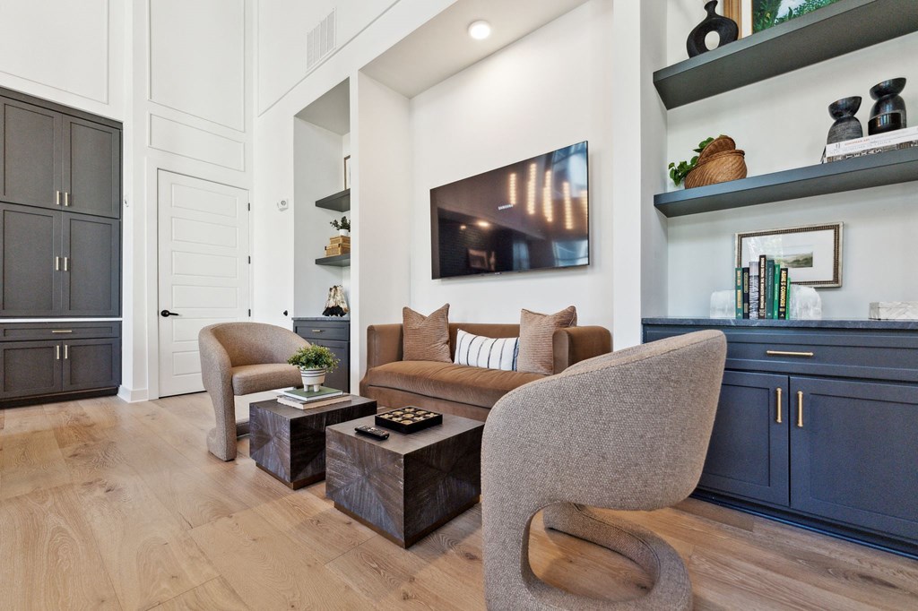 a living room with two couches and a coffee table