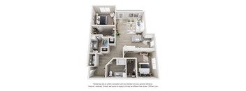 3-D floor plan at The Fitzroy Apartments Homes in Birmingham Alabama