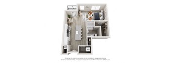 3-D floor plan at The Fitzroy Apartments Homes in Birmingham Alabama