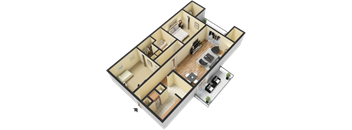 845 Square-Feet 2 bedroom 1 bathroom floor plan A at Arbor Pointe at Hillcrest, Little Rock, AR