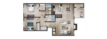 986 Square-Feet Two Bedroom, Two Bath Barton Floorplan at The Metropolitan in Lexington, KY