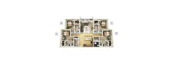 A floor plan of a four bedroom apartment.