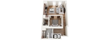 3-D rendering of a one bedroom apartment at The Pizitz in Birmingham, AL