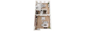 3-D rendering of a one bedroom apartment at The Pizitz in Birmingham, AL