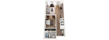 3-D rendering of a one bedroom apartment at The Pizitz in Birmingham, AL