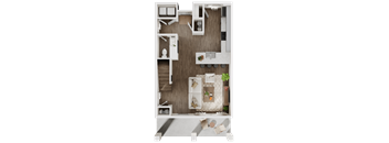 3-D rendering of upper level of a 2-bedroom, 2.5-bathroom townhouse at Turnberry Park Luxury Rental Homes in Gardendale, AL