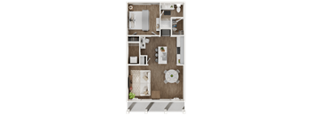 3-D rendering of a 1-bedroom, 1-bathroom apartment at Turnberry Park Luxury Rental Homes in Gardendale, AL