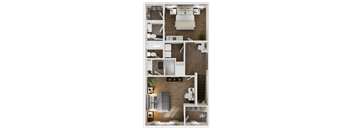 3-D rendering of the upper level of a 2-bedroom, 2.5-bathroom townhouse with garage at Turnberry Park Luxury Rental Homes in Gardendale, AL