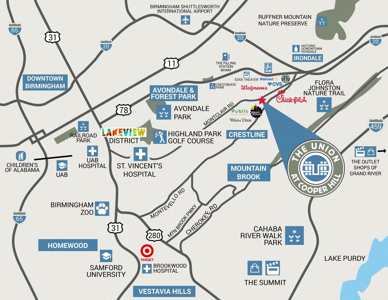 Neighborhood What Is Nearby at The Union at Cooper Hill, Alabama, 35210