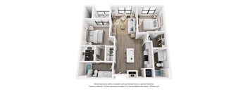 Rendering of the Mt Harvard two-bedroom, two-bathroom apartment at Velo Interlocken in Broomfield, CO