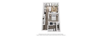 Rendering of the Pike's Peak studio apartment with one bathroom apartment at Velo Interlocken in Broomfield, CO