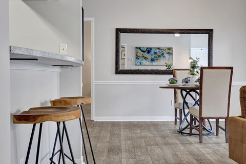 Dining room and breakfast bar at Village at Caldwell Mill in Birmingham, AL