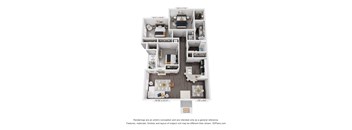 A 3D floor plan of a house with labeled rooms and dimensions.