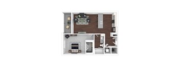 3D artistic A1_Delaware floor plan at Wesely Place Apartments in Indianapolis, IN