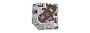 3D artistic B2_Pennsylvania floor plan at Wesely Place Apartments in Indianapolis, IN
