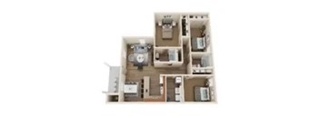 A floor plan of a house with a kitchen, living room, and two bedrooms.