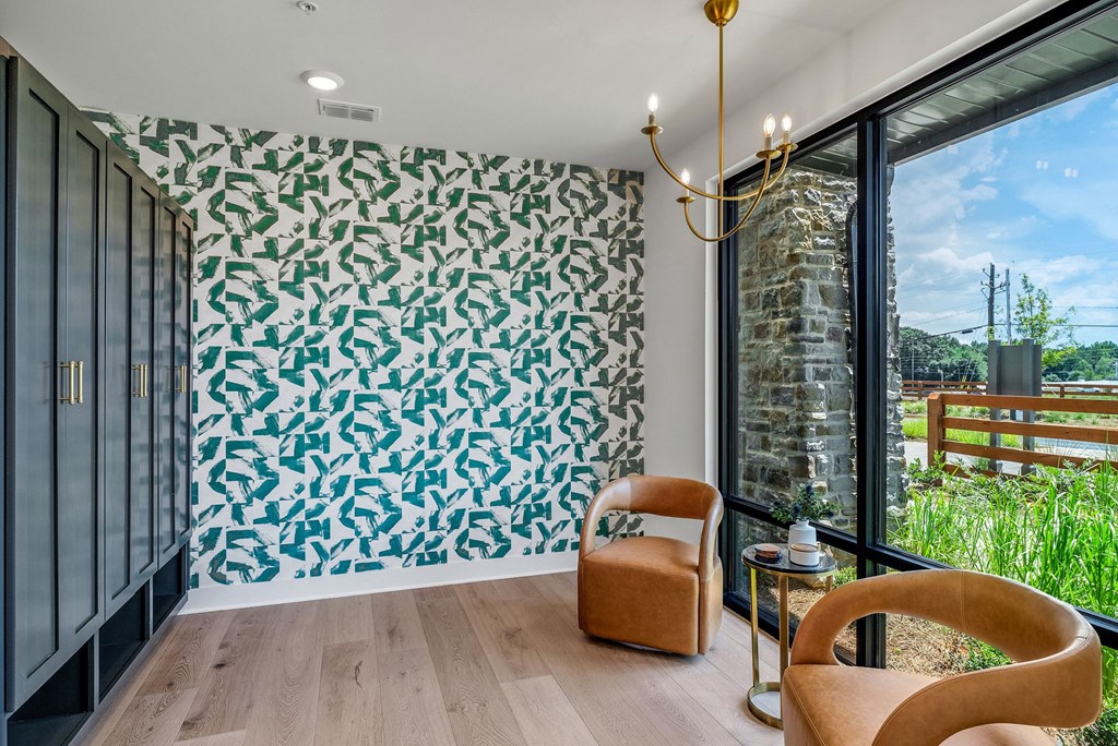 fitness center with lockers at Tapestry Overbrook in McDonough, Georgia